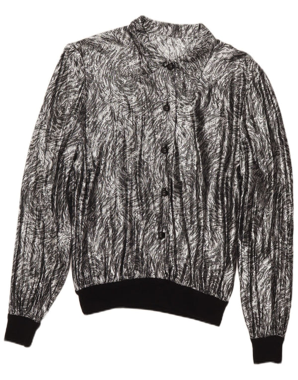 Bluză cămașă vintage pentru femei cu model abstract, UK 16, argintiu mare