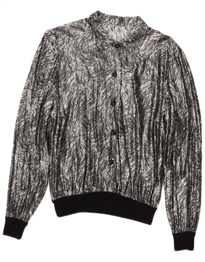 Bluză cămașă vintage pentru femei cu model abstract, UK 16, argintiu mare