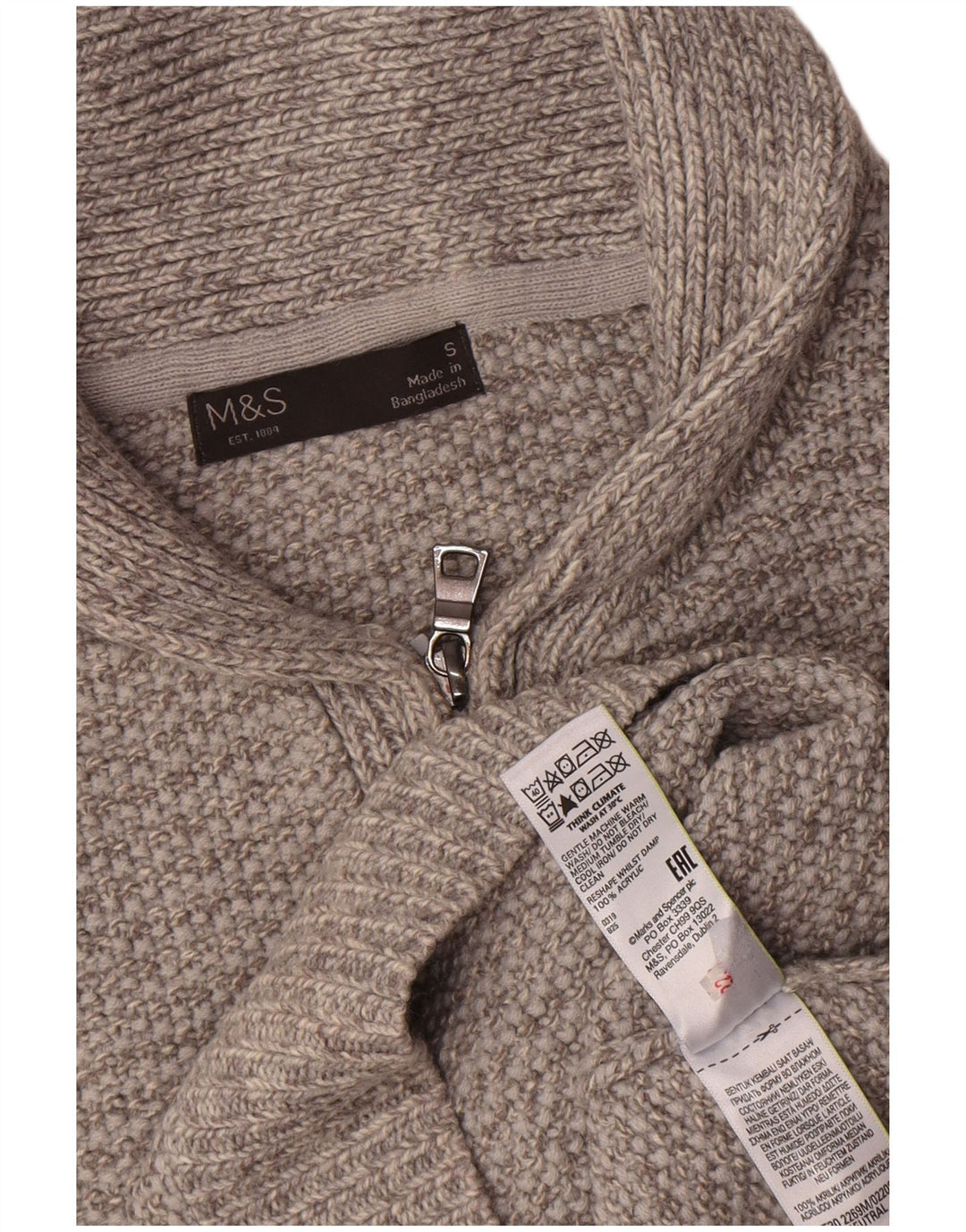 Marks & Spencer Pulover cu gât polo pentru bărbați, mic, gri acrilic
