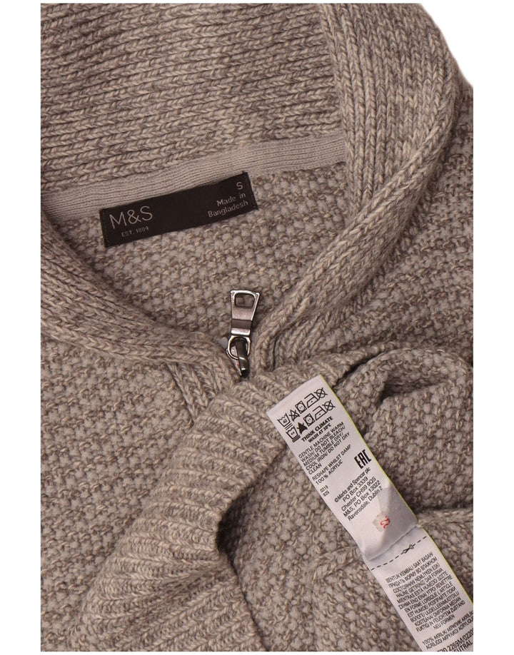 Marks & Spencer Pulover cu gât polo pentru bărbați, mic, gri acrilic