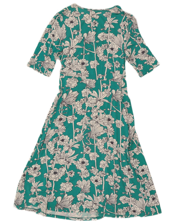 Marks & Spencer Womens A-Line Dress UK 12 Medium Green Floral Viscose