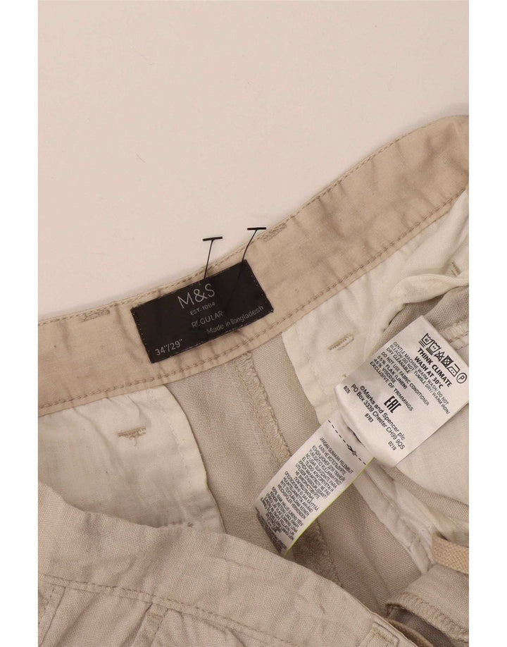 Bermude obișnuite pentru bărbați Marks & Spencer W34 Large Beige Linen