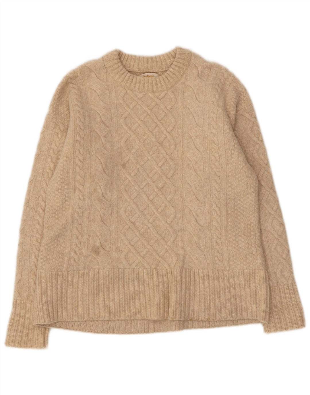 Pulover Barbour pentru damă, cu gât roșu, din lână, bej, 10 UK