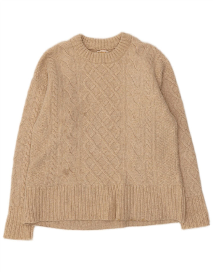 Pulover Barbour pentru damă, cu gât roșu, din lână, bej, 10 UK