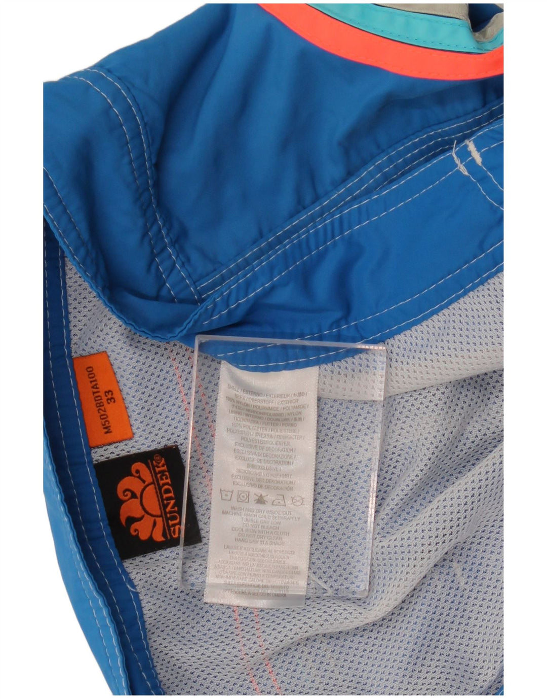 Pantaloni scurți de înot grafic SUNDEK pentru bărbați, nailon cu dungi albastre medii