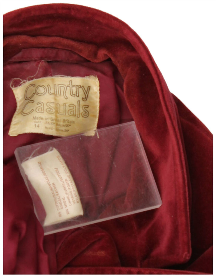 COUNTRY CASUALS Jachetă pentru femei din catifea cu 2 nasturi, UK 14, mare, burgundă