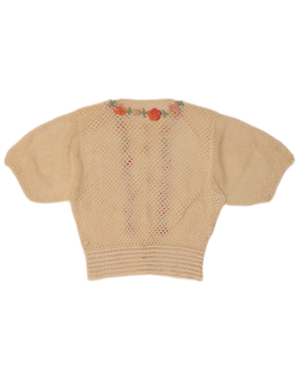 Pulover Vintage pentru femei cu mânecă scurtă cardigan UK 8 Mic Bej Floral