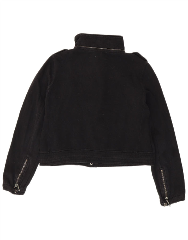 Jachetă bomber militară crop Hurley pentru femei UK 14, bumbac mediu negru