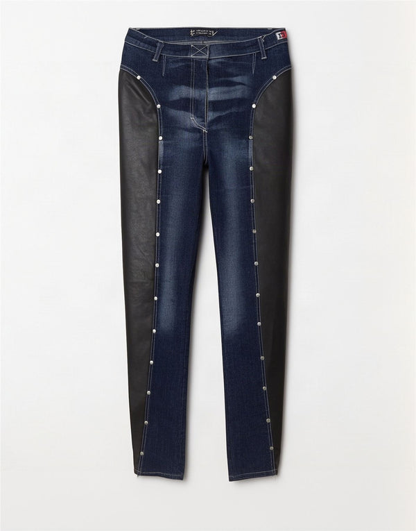 Blugi de damă vintage skinny mici W26 L31 bleumarin din bumbac color bloc