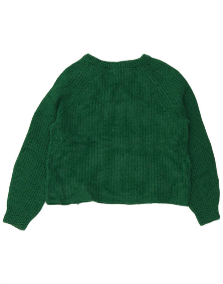 BARBOUR Pulover de damă crop cu gât barcă UK 12 Lână verde medie