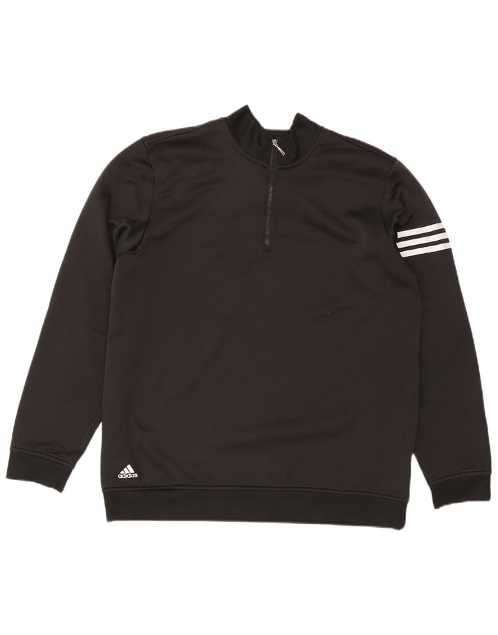 Pulover ADIDAS Climalite pentru bărbați, cu fermoar, cu gât, poliester mare, negru