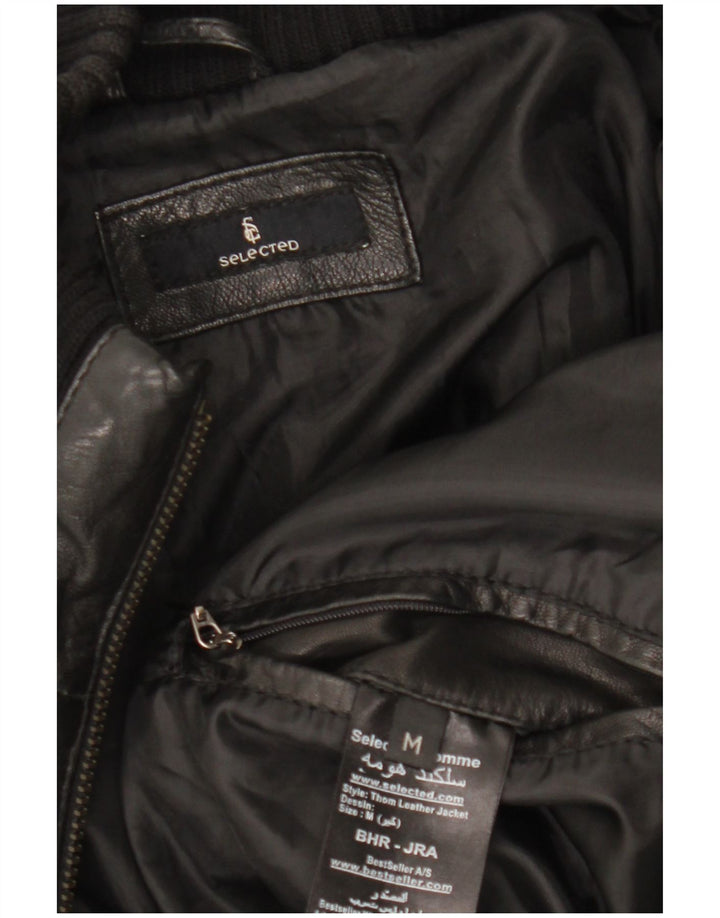 Jachetă de piele pentru bărbați Selected UK 38 Medium Black Leather