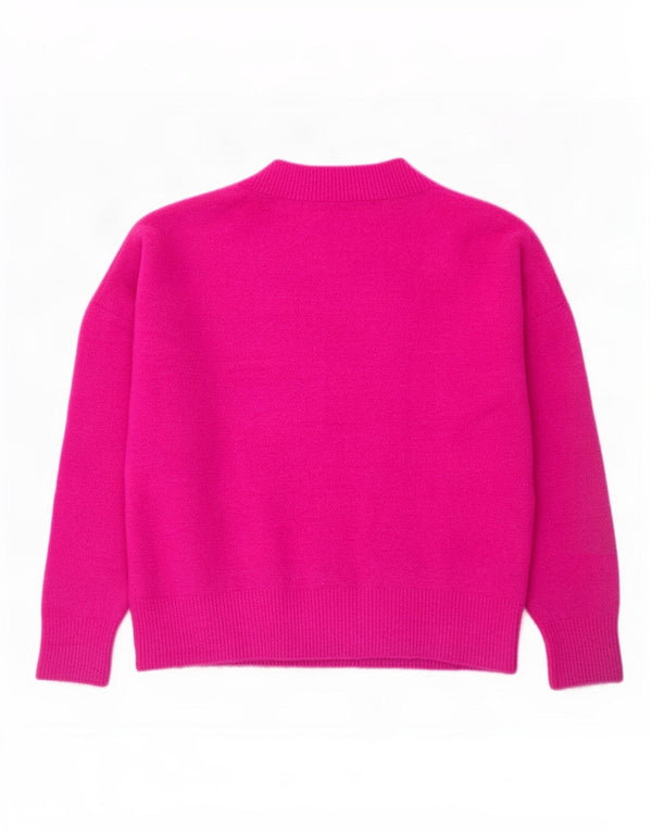 Pulover de damă Zara supradimensionat cu decolteu în V UK 14, mare, roz acrilic