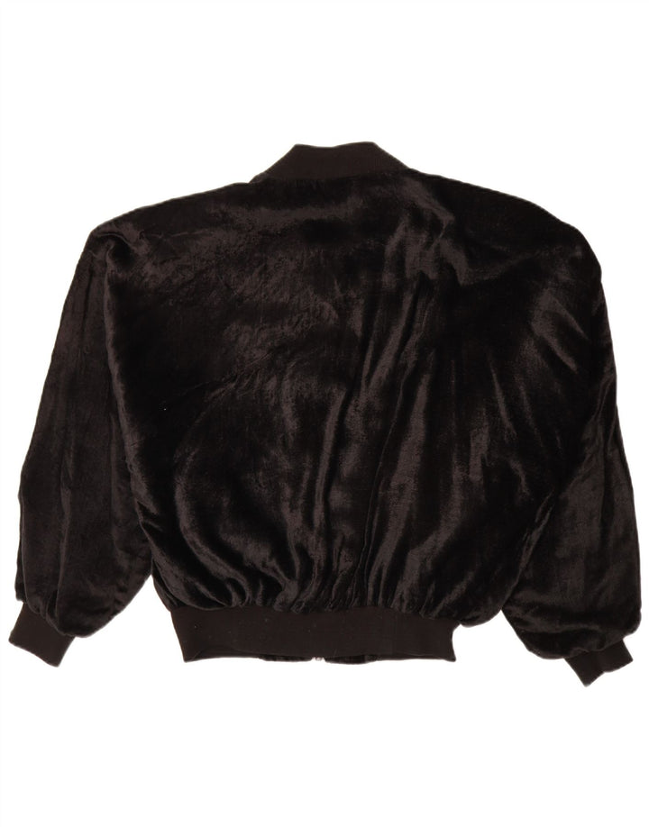 VINTAGE Bomber oversized catifea pentru femei UK 14 Medium Black Viscose