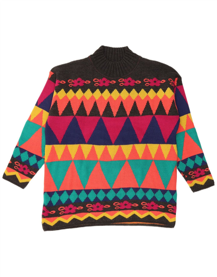 VINTAGE Pulover cu gât țestoasă pentru femei UK 18 XL Multicolor Geometric