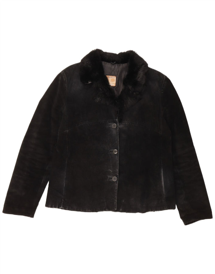 Jachetă pentru femei Conbipel, din piele intoarsa, cu 3 nasturi, IT 48 XL, piele neagra