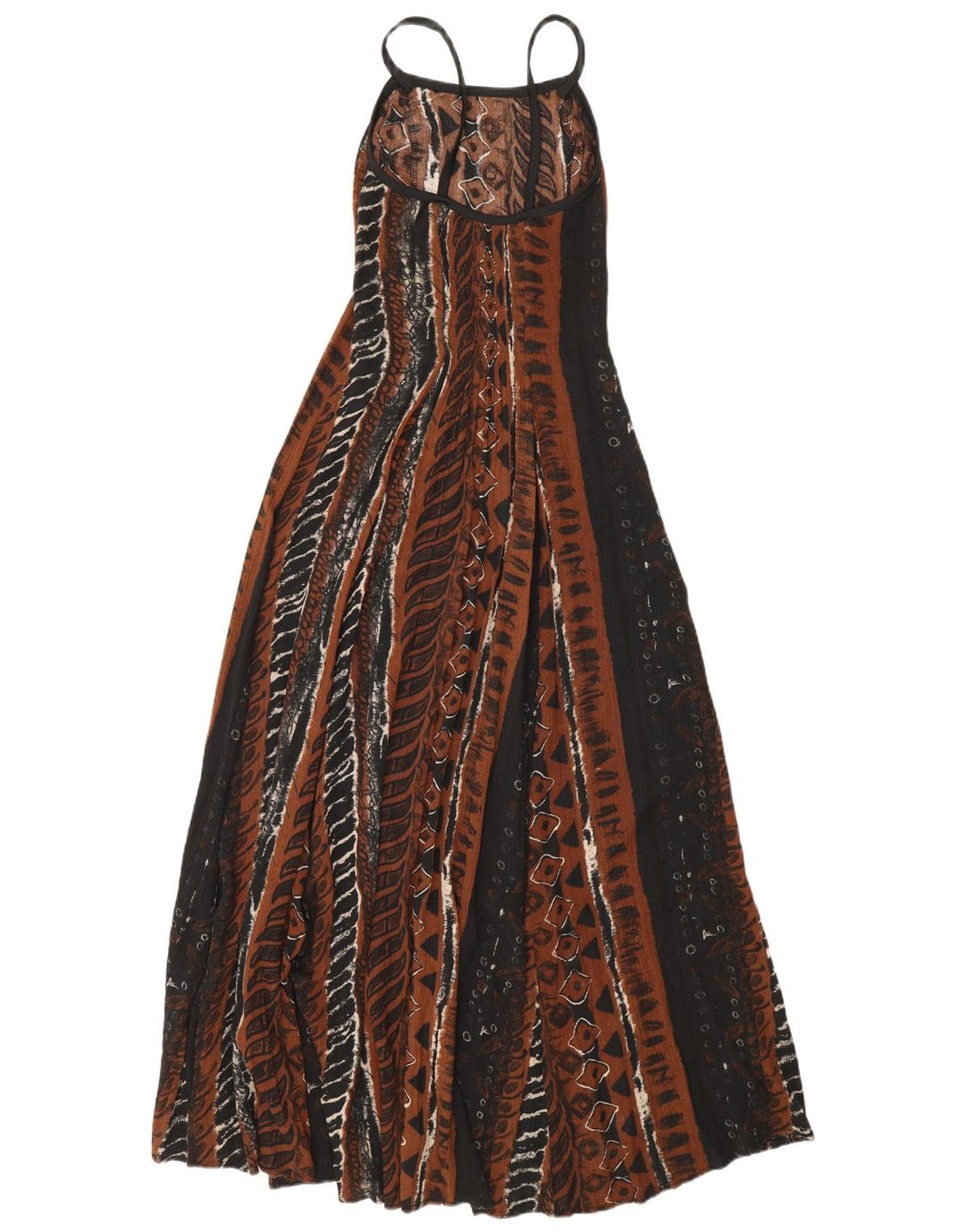 Rochie maxi fără mâneci vintage pentru femei UK 12 Medium Brown Geometric Viscose