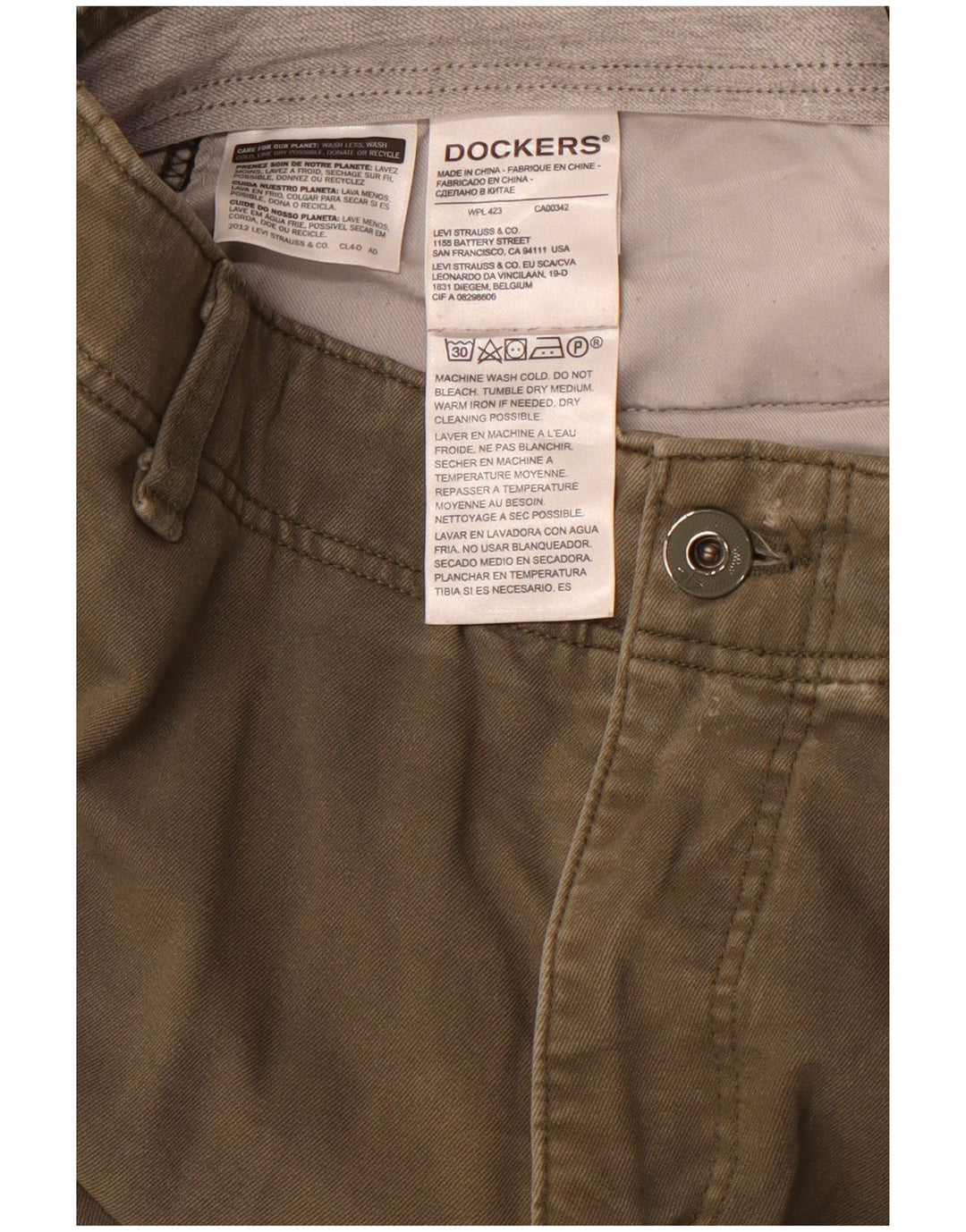 DOCKERS Pantaloni chino subțiri pentru bărbați L34 L32 bumbac kaki