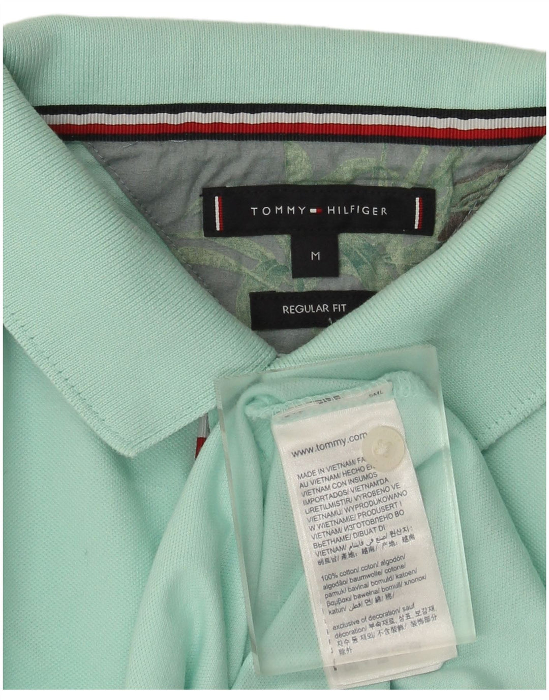 Cămașă polo Tommy Hilfiger pentru bărbați, bumbac turcoaz mediu