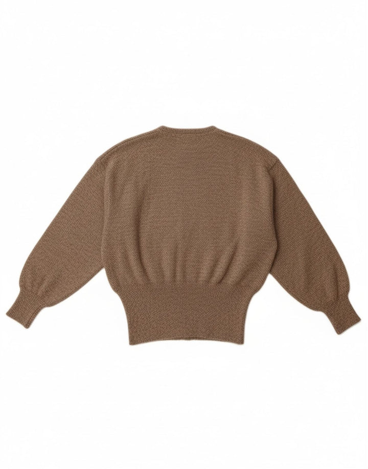 Pulover vintage pentru femei cu decolteu triplu UK 14 Lână maro medie