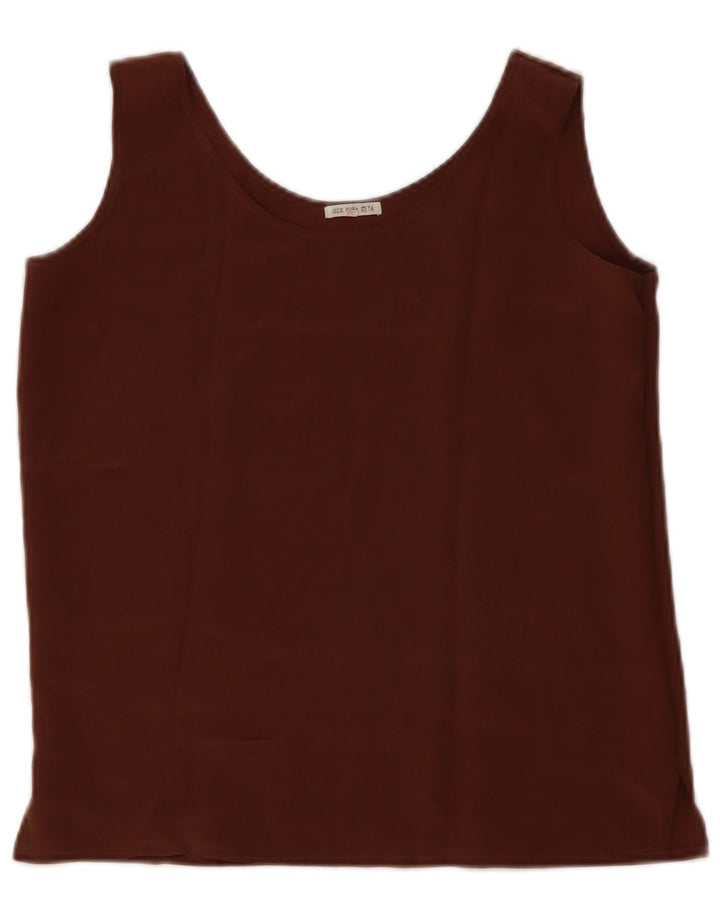 Bluză vintage pentru femei fără mâneci, UK 10, mătase maro mică