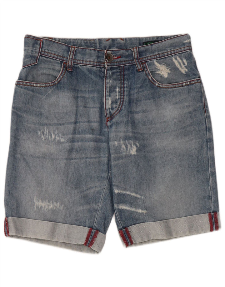 Pantaloni scurți din denim, învechiți, de damă Benetton, W30, albastru mediu