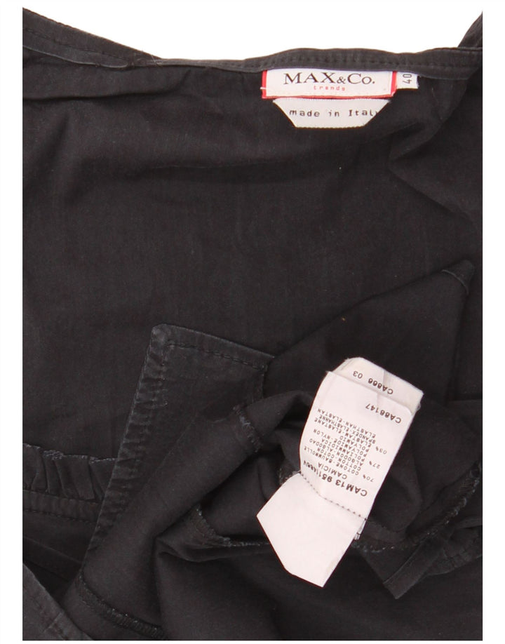 MAX & CO. Bluză cămașă cu volane în față pentru femei IT 40 Bumbac negru mic