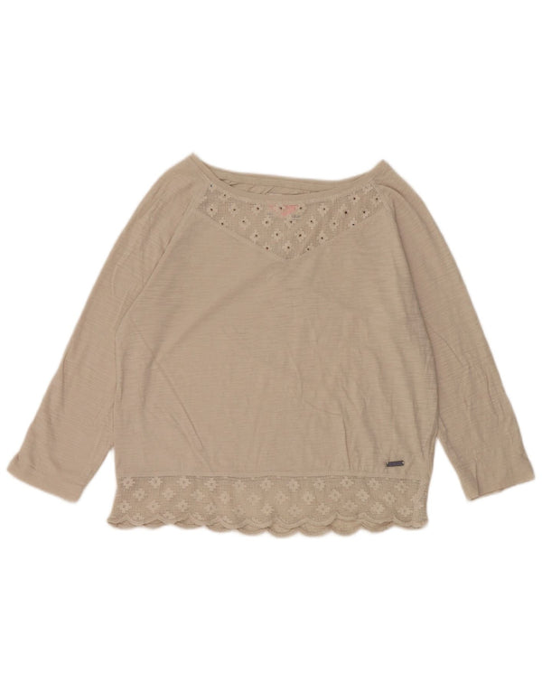 Bluză Superdry pentru femei cu mâneci 3/4, UK 12, bumbac mediu bej