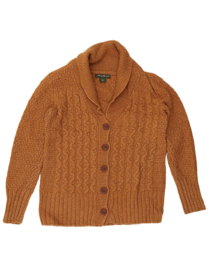 Pulover cardigan supradimensionat pentru femei EDDIE BAUER UK 10 mic maro lana de miel