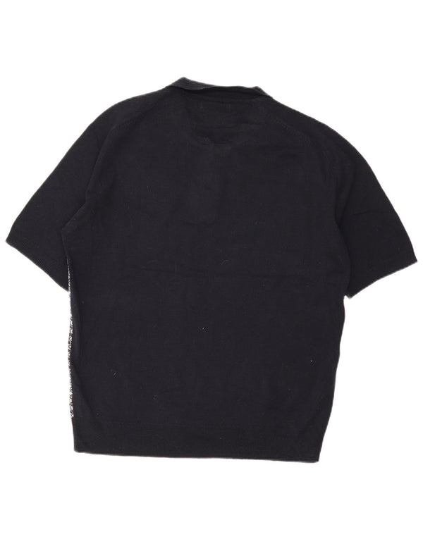 Pierre Cardin Mens Polo Neck Jumper Sweater Large Navy Blue Geometric
