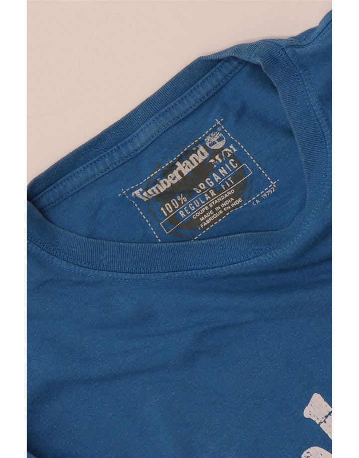 Tricou grafic Timberland pentru bărbați, cu croială normală, de top din bumbac albastru mediu