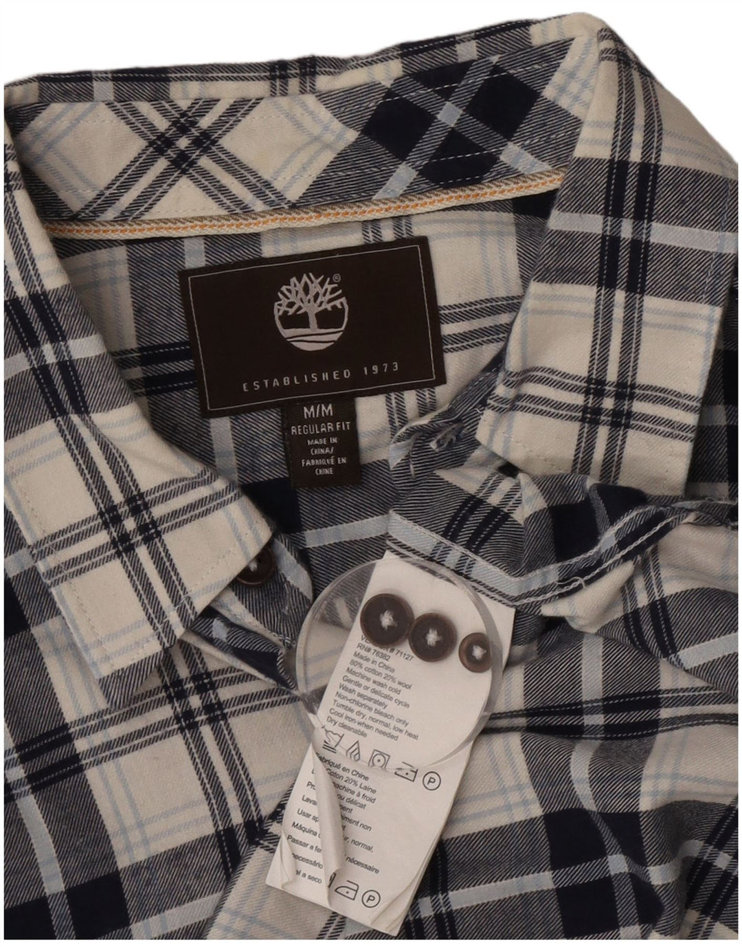 Cămașă de flanel pentru bărbați Timberland, de culoare albastră medie, din bumbac