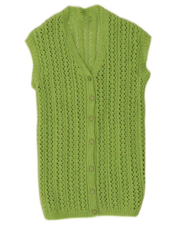 Pulover cardigan din croșetat fără mâneci vintage pentru femei UK 4 XS verde