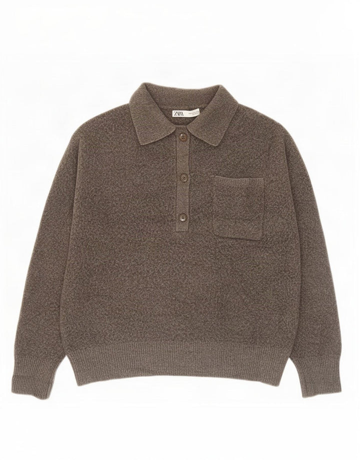 Pulover pentru femei Zara, cu gât polo, UK 16, mare, gri, poliester