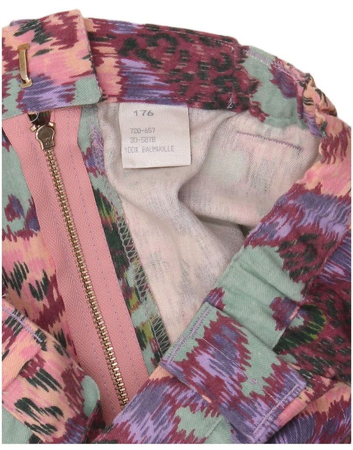 Fusta dreaptă pentru femei VINTAGE cu talie înaltă W28 bumbac floral verde mediu