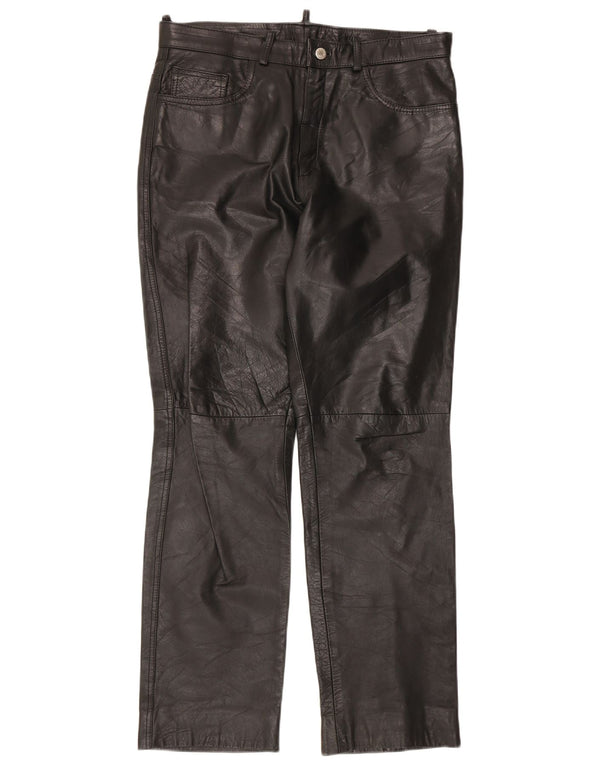 Pantaloni drepți din piele vintage pentru bărbați IT 50 Large W34 L30 Negru