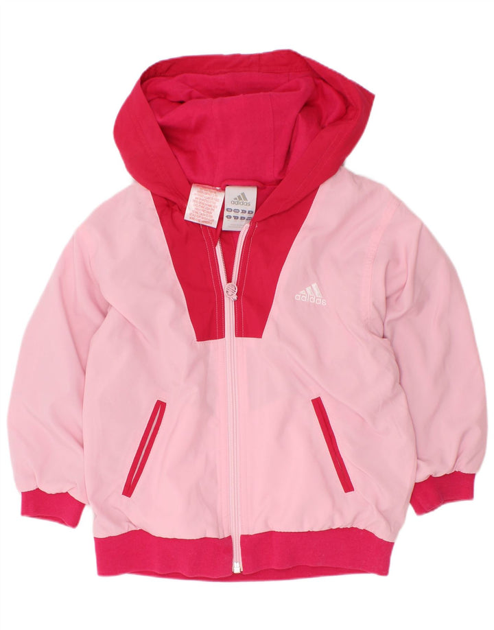 Jachetă de ploaie cu glugă pentru fete Adidas 2-3 ani roz poliester color bloc