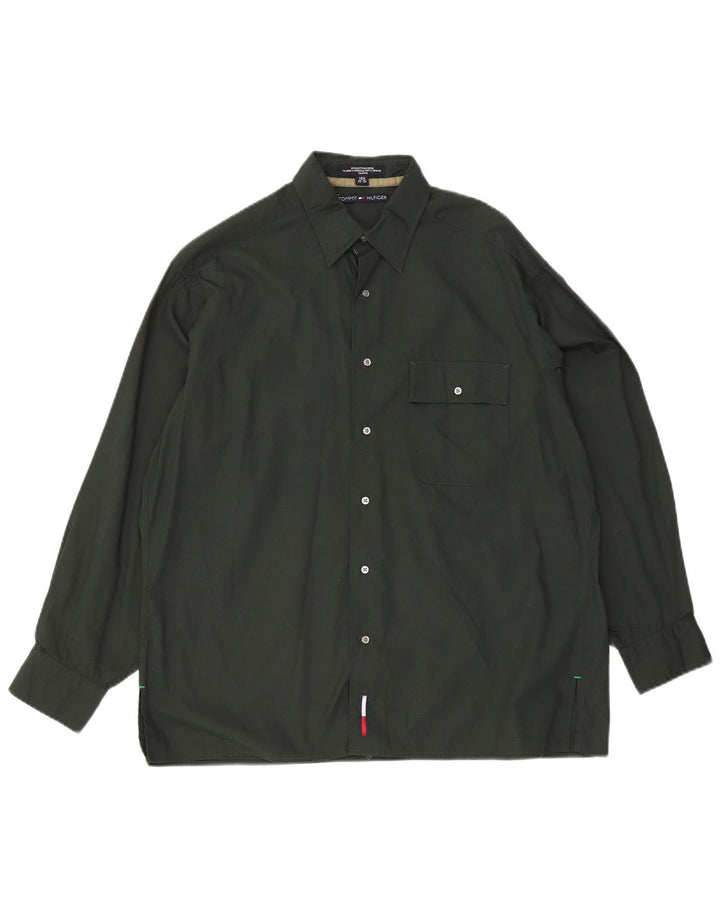 Cămașă pentru bărbați Tommy Hilfiger Mărimea 15 1/2 bumbac verde mediu
