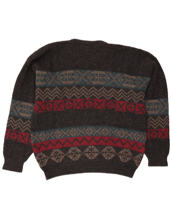 Pulover vintage pentru bărbați, cu gâtul turn, XL, gri din lână Fair Isle