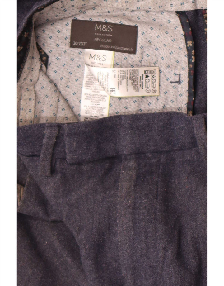 Marks & Spencer Pantaloni de costum drept bărbați L30 L27 Lână bleumarin