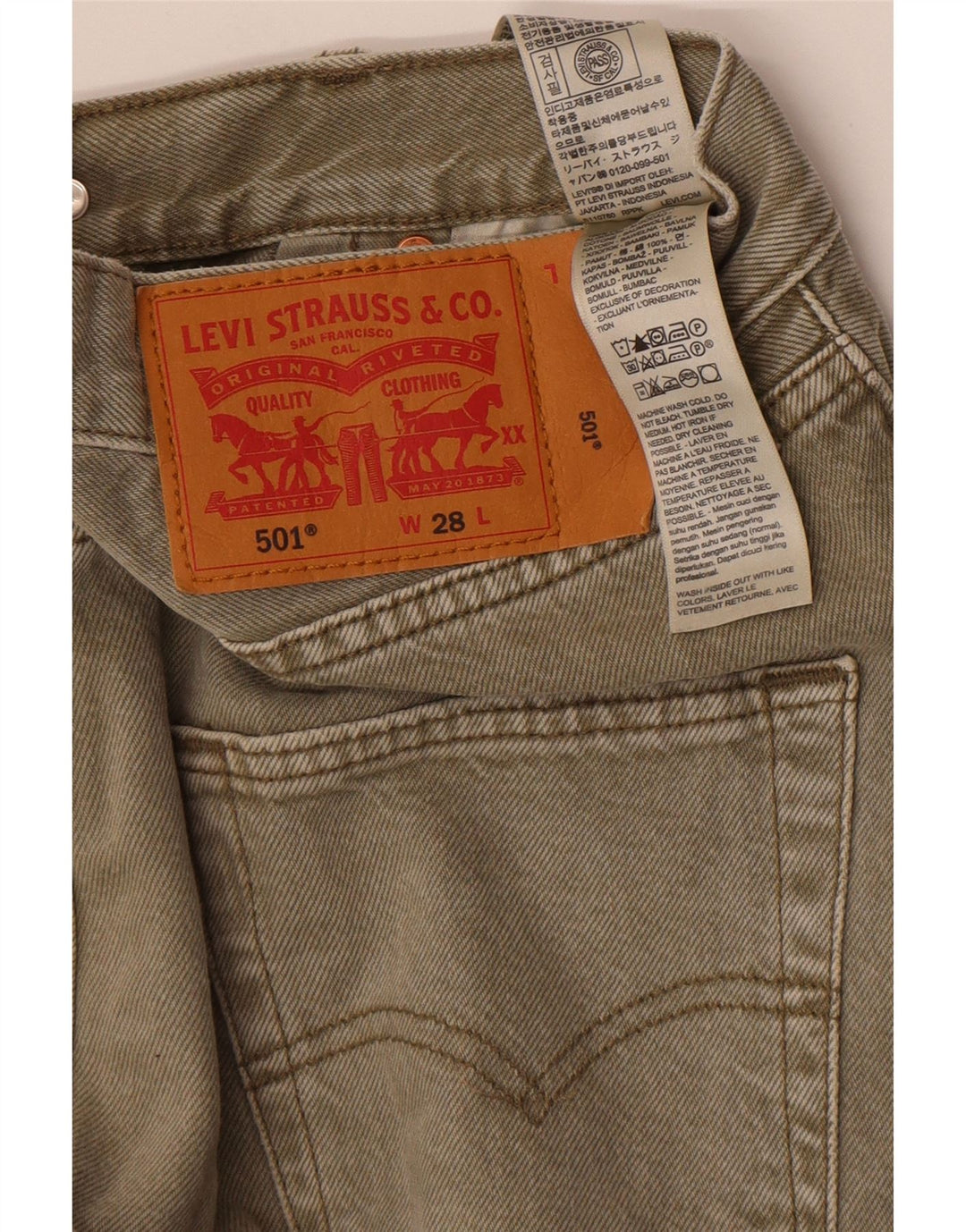 Pantaloni scurți Levi's 501 Denim W28 Small Kaki Bumbac