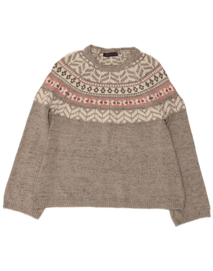 Pulover pentru femei Marks & Spencer cu gât de barcă UK 12 Medium Gri Fair Isle