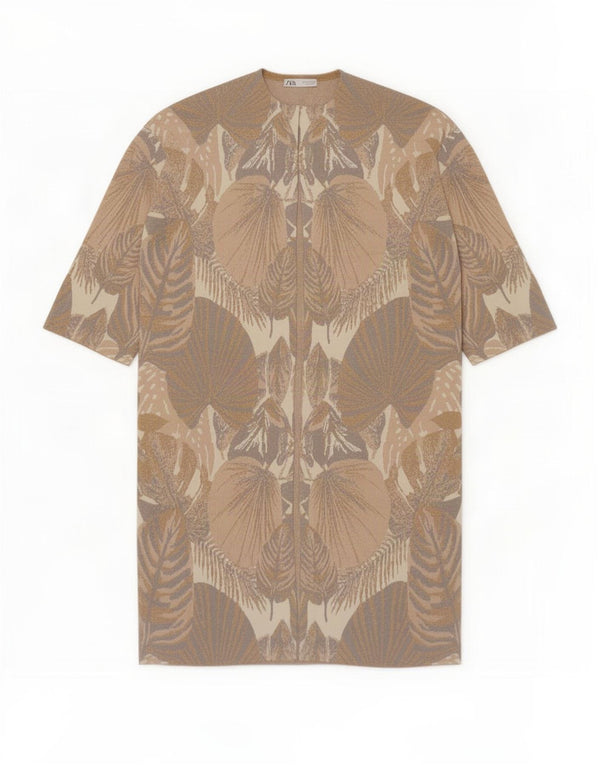 Rochie de cort pentru femei supradimensionată, cu mâneci 3/4, UK 10, Bej, florală