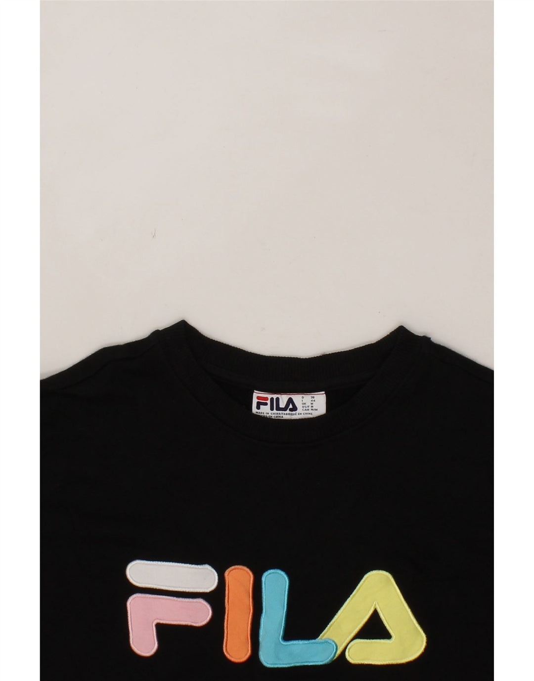 FILA Womens Oversized Graphic Sweatshirt Jumper UK 14 Medium Black Cotton Vintage Fila and Second-Hand Fila from Messina Hembry 