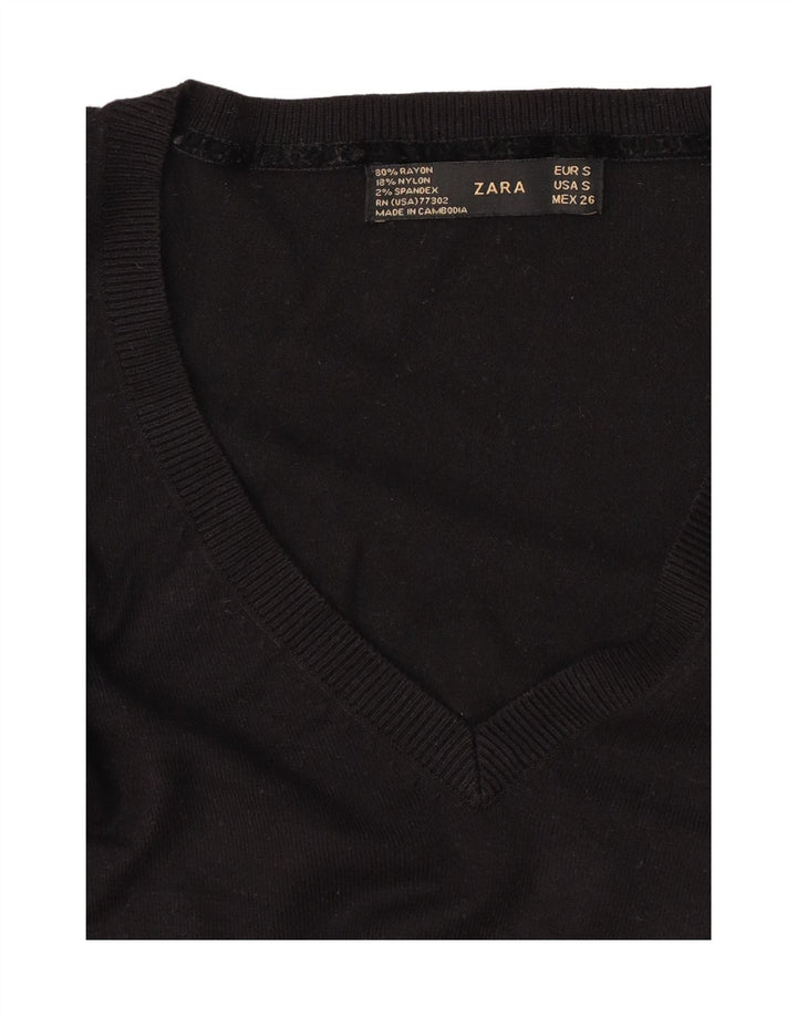 Pulover cu decolteu în V Zara pentru femei UK 8 Mic, negru, raion
