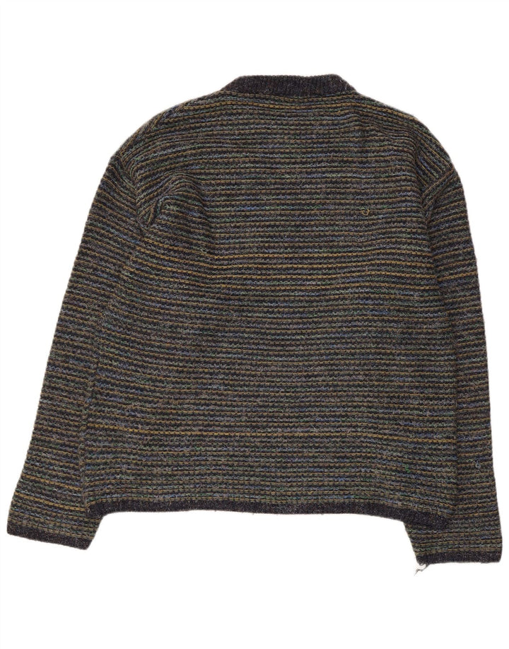 Pulover vintage pentru bărbați cu gâtul turnat, lână mare, cu dungi, multicolore