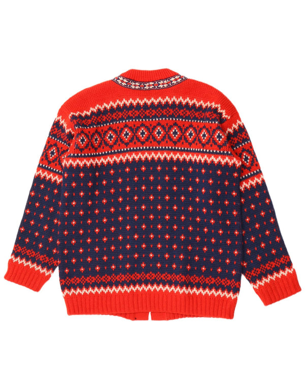 Pulover cardigan pentru bărbați Fjord EU 54 XL Lână roșie Fair Isle