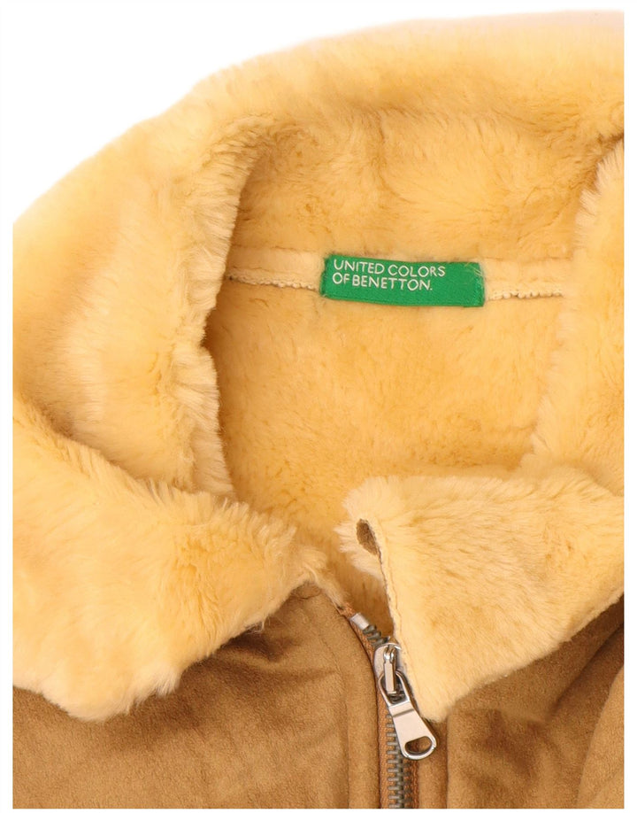 BENETTON Pardesiu Sherpa pentru femei UK 10 Mic Bej Modacril