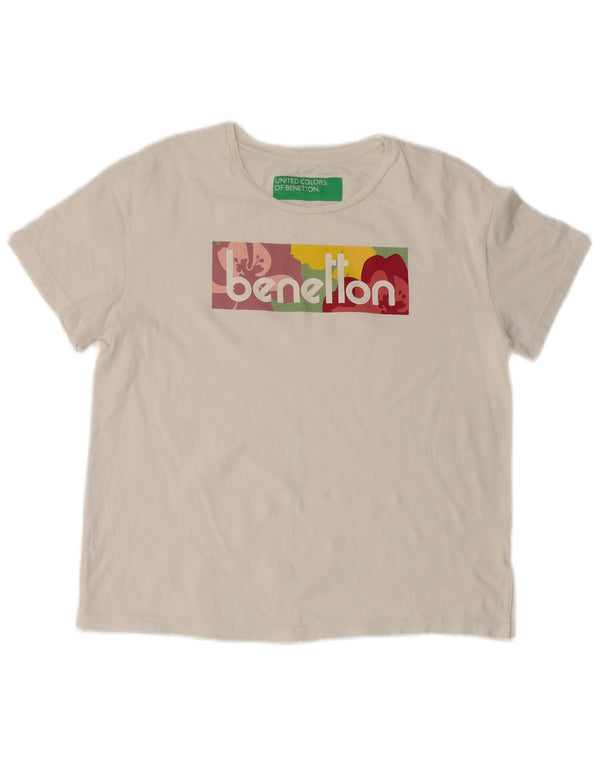 Tricou grafic Benetton pentru femei Top UK 14 Medium White Bumbac