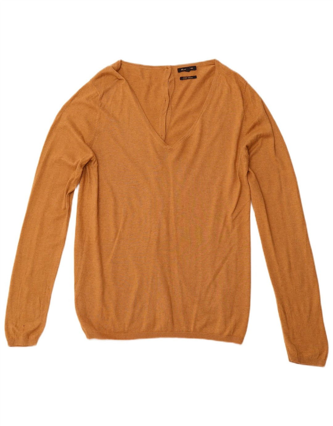 MASSIMO DUTTI Pulover cu decolteu în V pentru femei UK 14 Bumbac maro mare